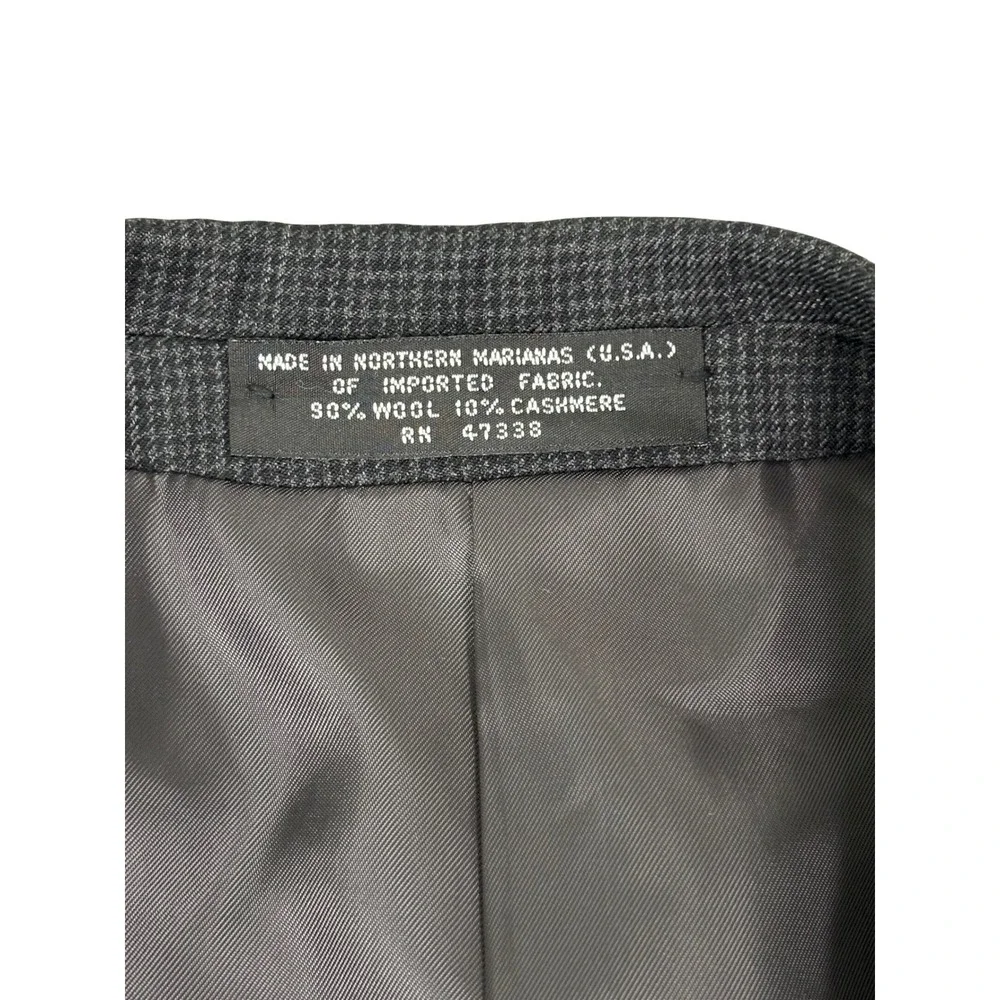 Jones New York Mens 42R Blazer Wool Cashmere Worsted Grey Houndstooth Sport Coat